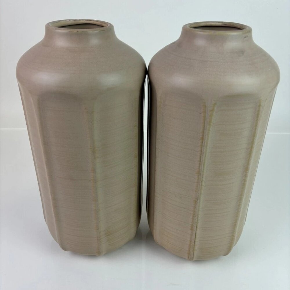 Lot of 2 - 13" Faceted Ceramic Vase Sunset Taupe - Hearth & Hand with Magnolia